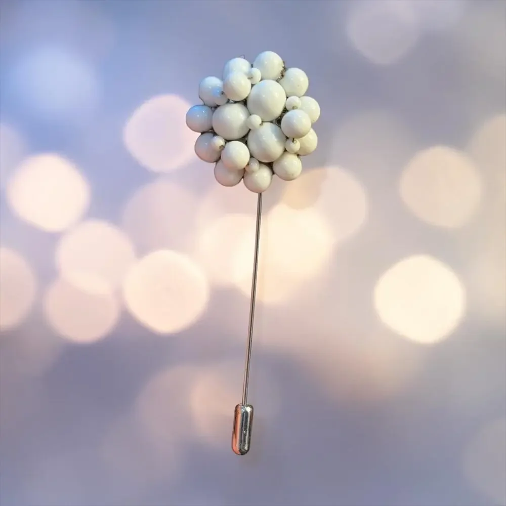 White Bead Cluster Stick Pin Handmade from a Single Vintage Earring